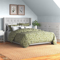 Modern Silver Faux Leatherette Standard Queen Size Bed (Teak Wood) - WoodenTwist