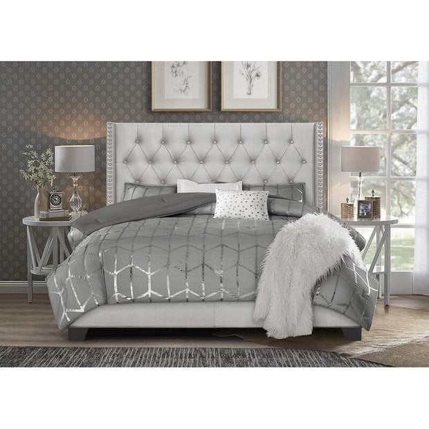 Modern Silver Faux Leatherette Standard Queen Size Bed (Teak Wood) - WoodenTwist