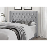 Modern Silver Grey Velvet Standard Queen Size Bed (Teak Wood) - WoodenTwist