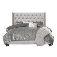 Modern Silver Faux Leatherette Standard Queen Size Bed (Teak Wood) - WoodenTwist