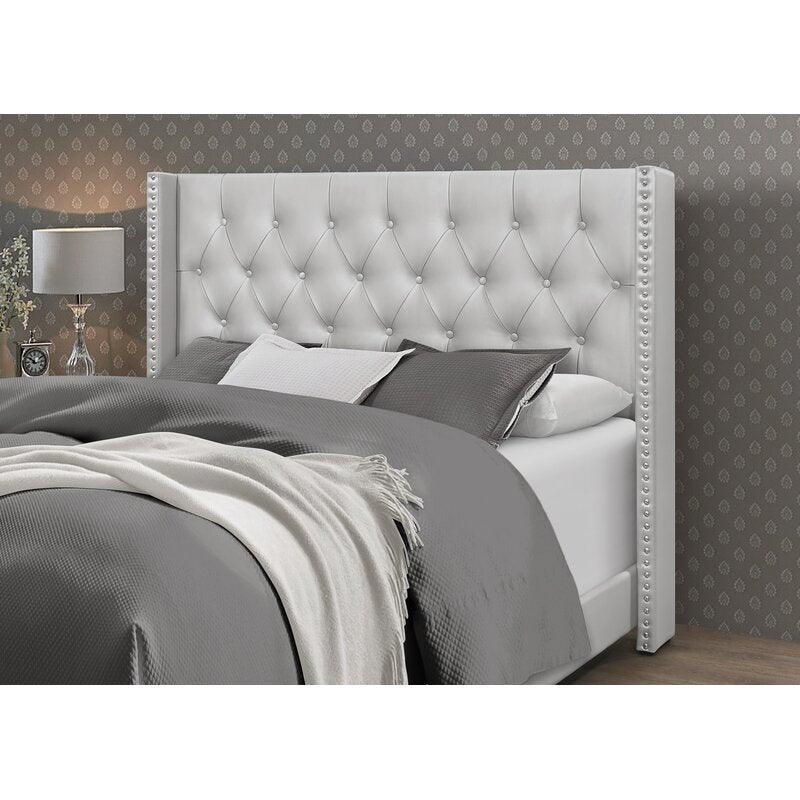 Modern Silver Faux Leatherette Standard Queen Size Bed (Teak Wood) - WoodenTwist