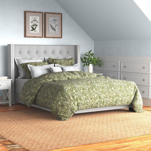 Modern Silver Faux Leatherette Standard Queen Size Bed (Teak Wood) - WoodenTwist