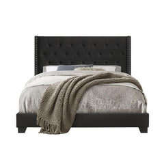 Modern Black Velvet Standard Queen Size Bed (Teak Wood) - WoodenTwist