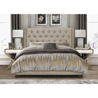 Modern Golden Leatherette Standard Queen Size Bed (Teak Wood) - WoodenTwist