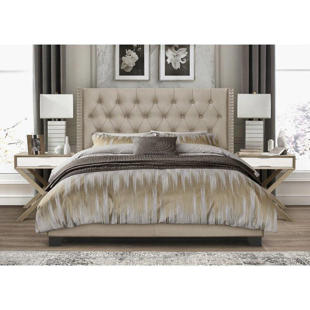 Modern Golden Leatherette Standard Queen Size Bed (Teak Wood) - WoodenTwist