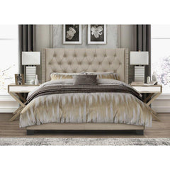 Modern Golden Leatherette Standard Queen Size Bed (Teak Wood) - WoodenTwist