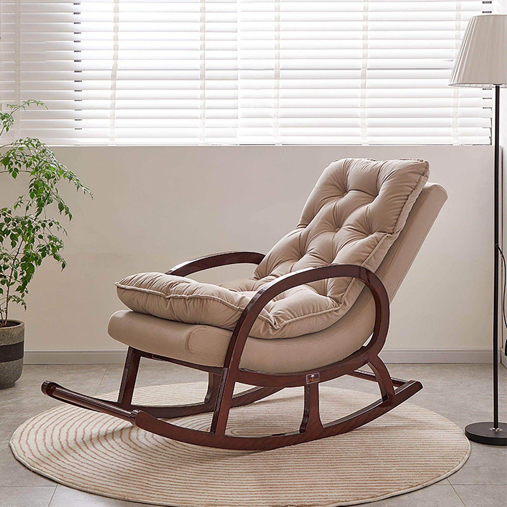 Wooden Rocking Chair Colonial and Traditional Super Comfortable Cushion (Walnut Finish) - WoodenTwist