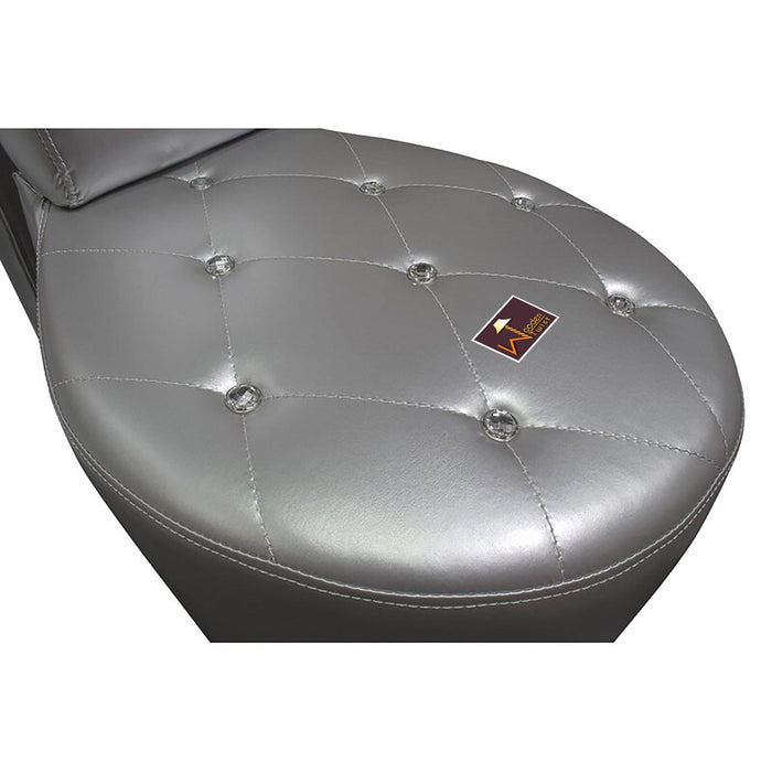 Wooden Wide Tufted Lounge Heel Chair (Silver Leatherette) - WoodenTwist
