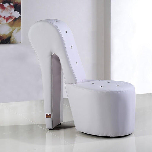 Wooden Wide Tufted Lounge Heel Chair (White Leatherette) - WoodenTwist