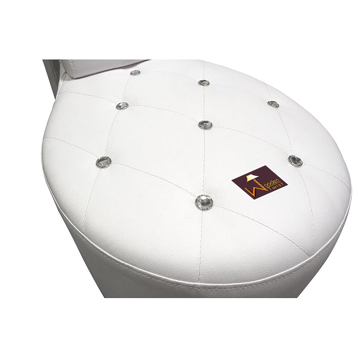 Wooden Wide Tufted Lounge Heel Chair (White Leatherette) - WoodenTwist