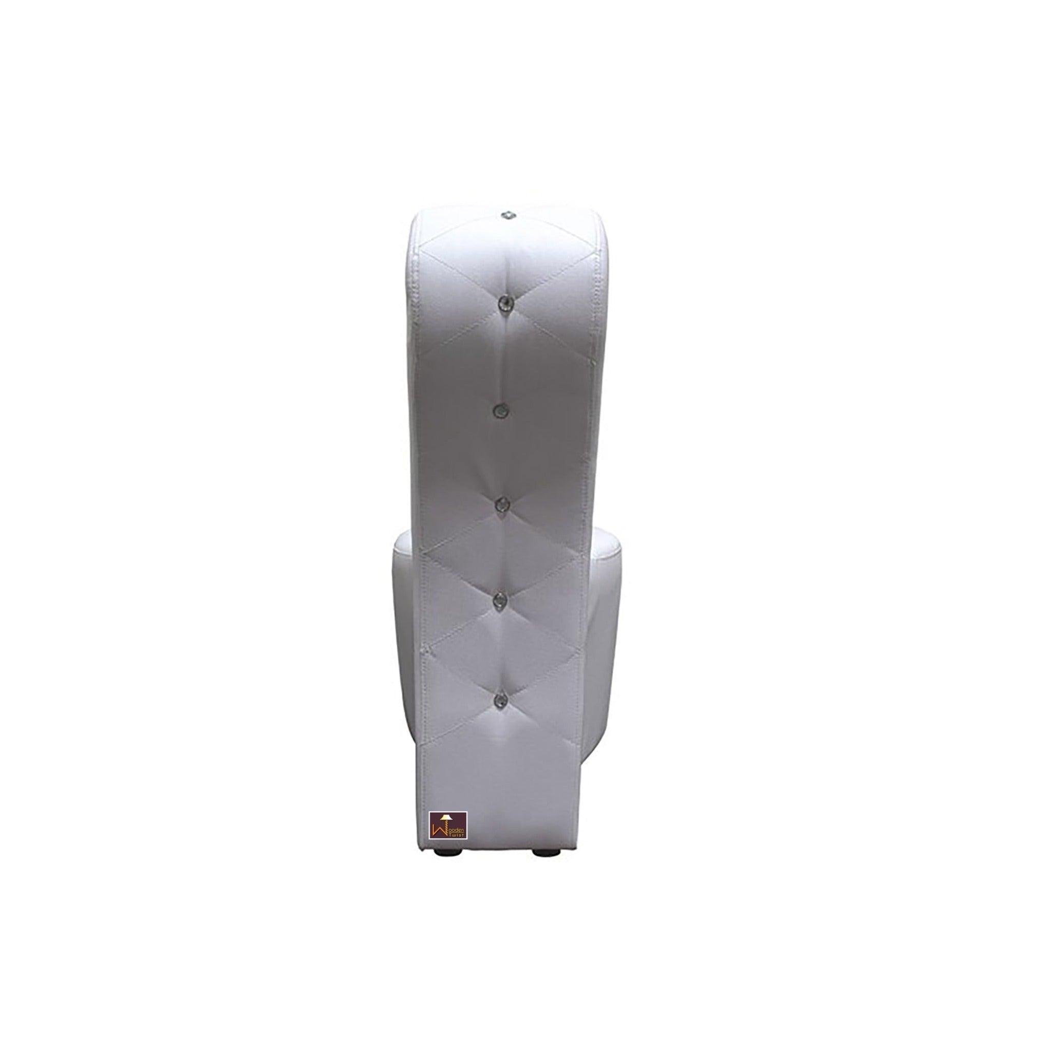 Wooden Wide Tufted Lounge Heel Chair (White Leatherette) - WoodenTwist