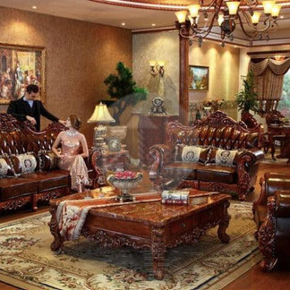 Royal Antique Brown Carved Sofa Set 6 Seater - WoodenTwist