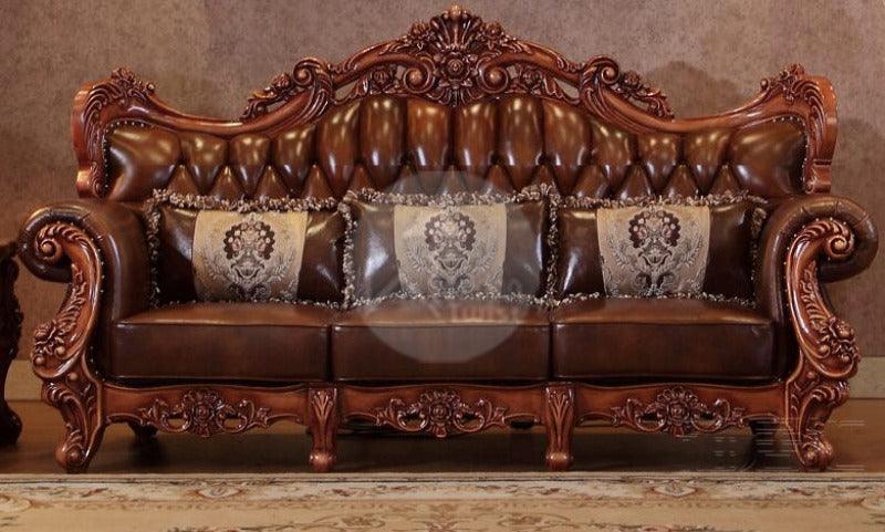 Royal Antique Brown Carved Sofa Set 6 Seater - WoodenTwist