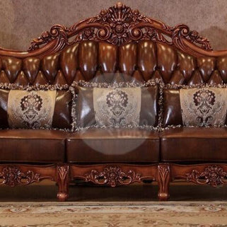Royal Antique Brown Carved Sofa Set 6 Seater - WoodenTwist
