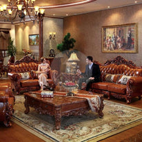 Royal Antique Brown Carved Sofa Set 6 Seater - WoodenTwist