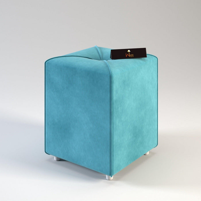 Stool for Living Room Soft Fabric Comfortable Cushion Ottoman Stool (Sea Blue) - WoodenTwist
