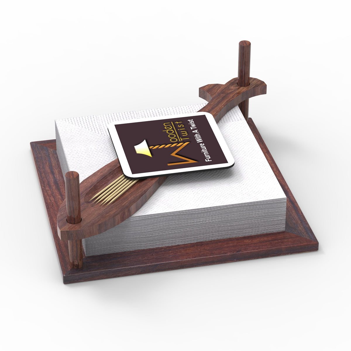 Servilleta Sheesham Wood Napkin & Tissue Holder for Dining Table - styled view