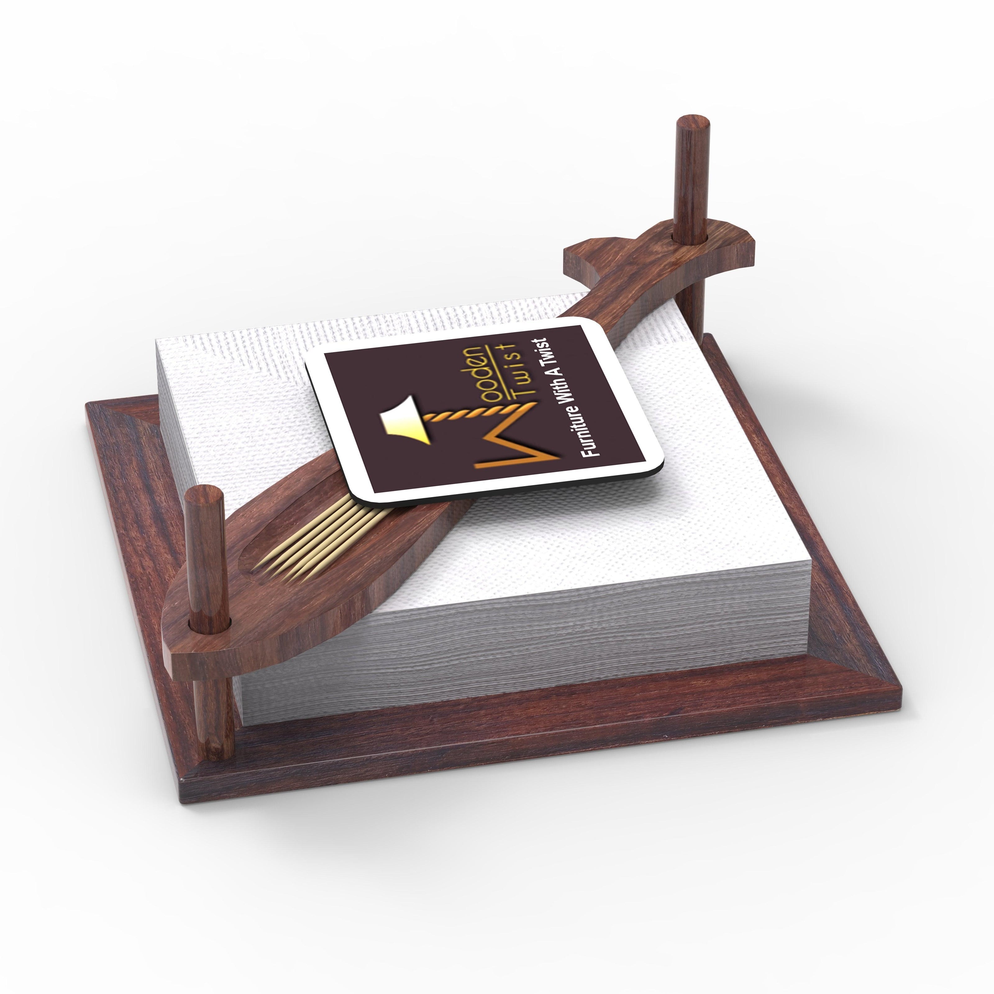 Servilleta Sheesham Wood Napkin & Tissue Holder for Dining Table - styled view