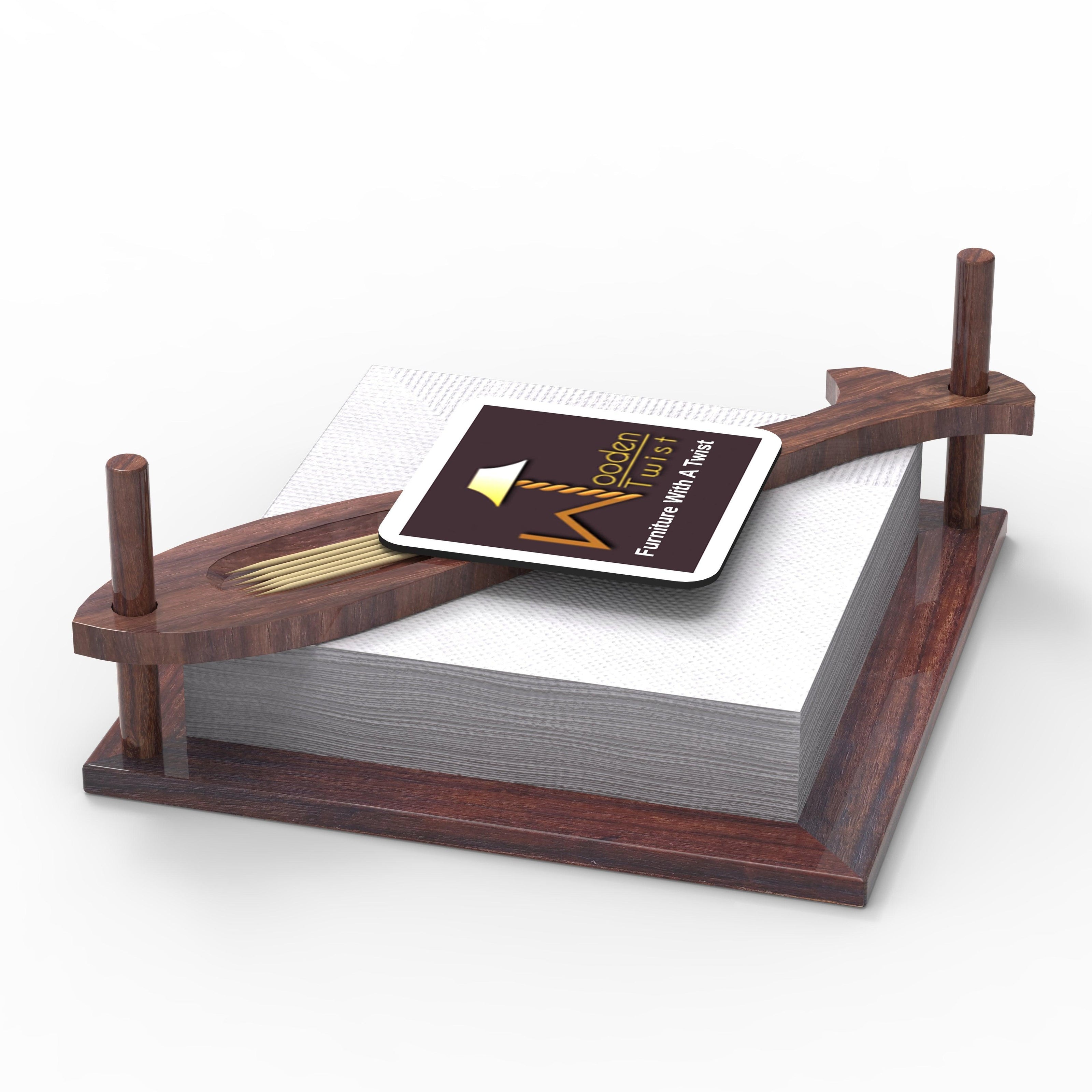 Servilleta Sheesham Wood Napkin & Tissue Holder for Dining Table - finish detail view
