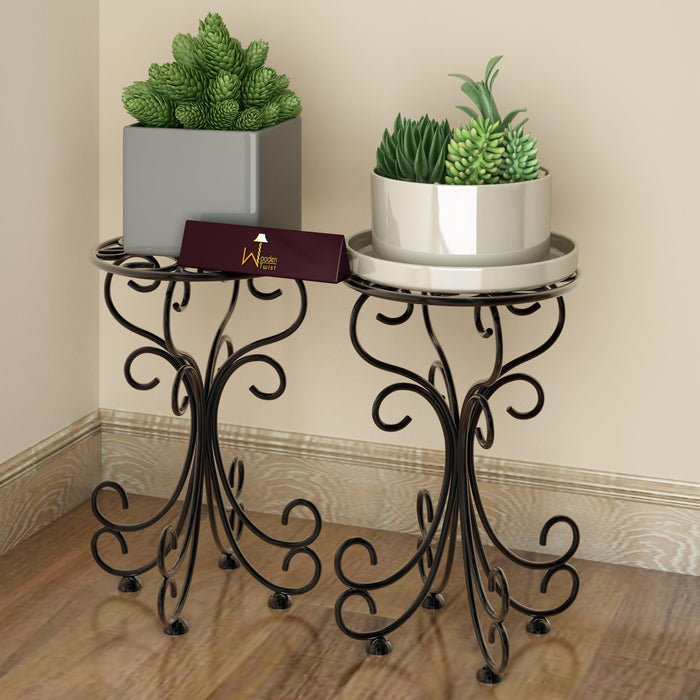 Metal Plant Stand Patio Indoor Outdoor Wrought Iron/Flowers Planter Shelf (1 Tier Black) - WoodenTwist