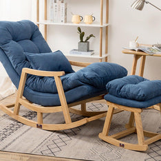 Wooden Rocking Chair Colonial and Traditional Super Comfortable Cushion And With Footrest (Natural Polish) - WoodenTwist