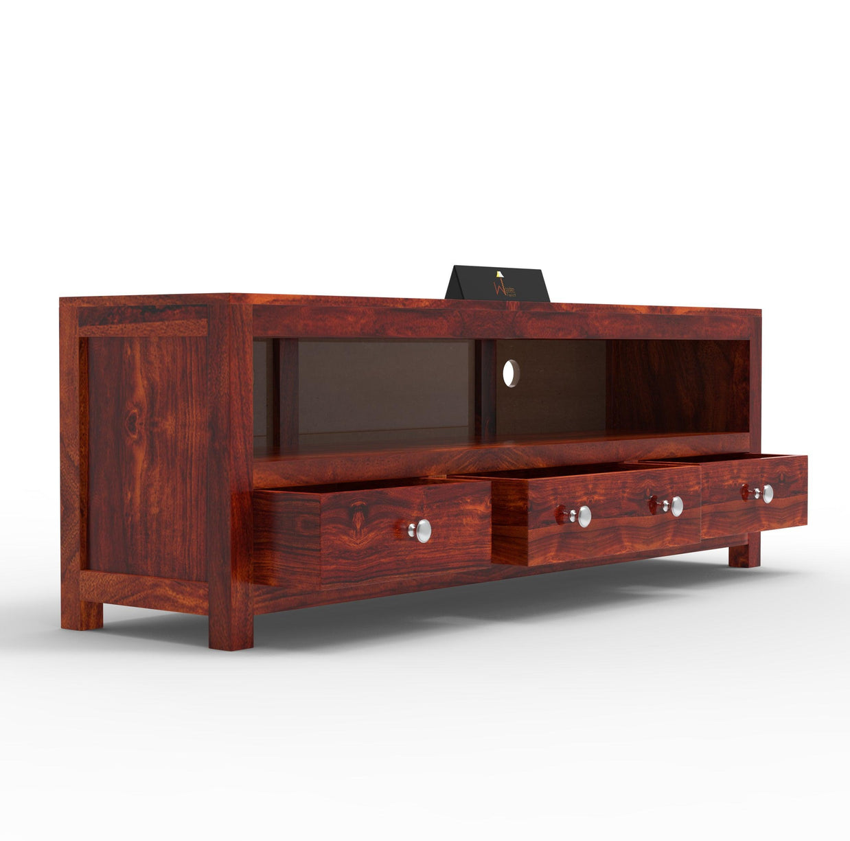Handmade Amazing Wooden TV Cabinet With 3 Drawers And 1 Open Shelf (Teak Wood) - WoodenTwist