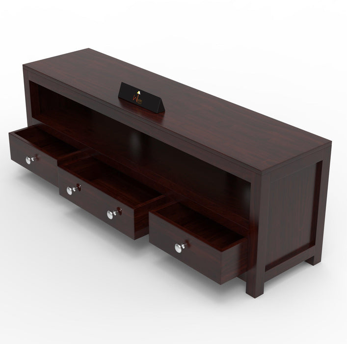 Handmade Amazing Wooden TV Cabinet With 3 Drawers And 1 Open Shelf (Teak Wood) - WoodenTwist