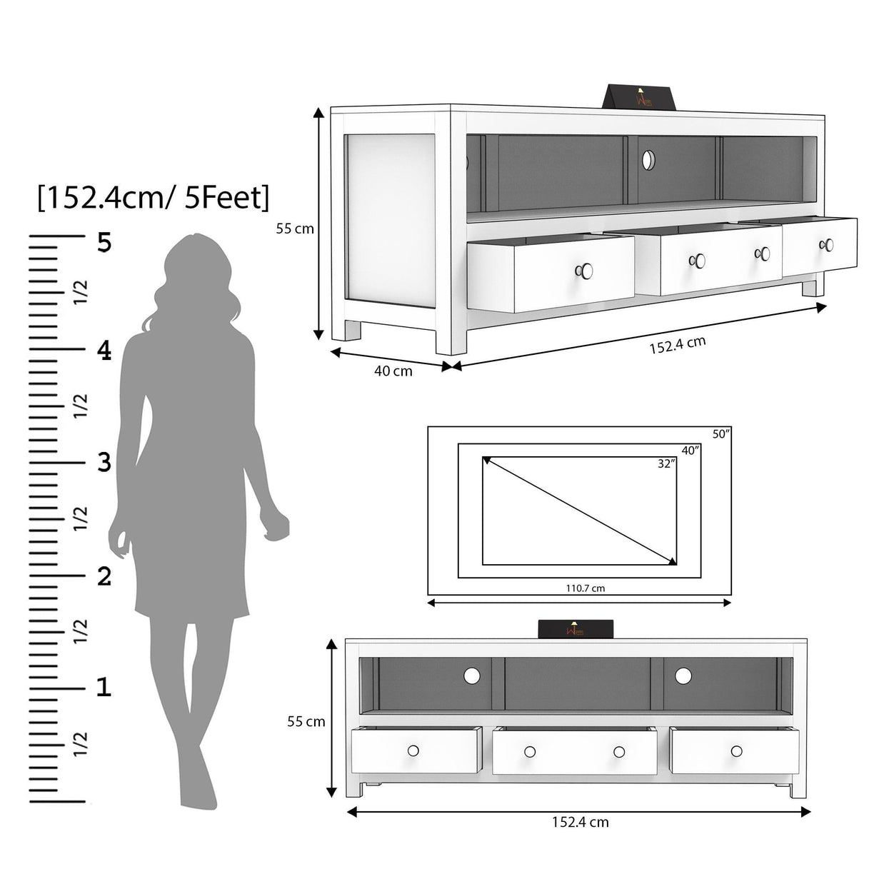 Handmade Amazing Wooden TV Cabinet With 3 Drawers And 1 Open Shelf (Teak Wood) - WoodenTwist
