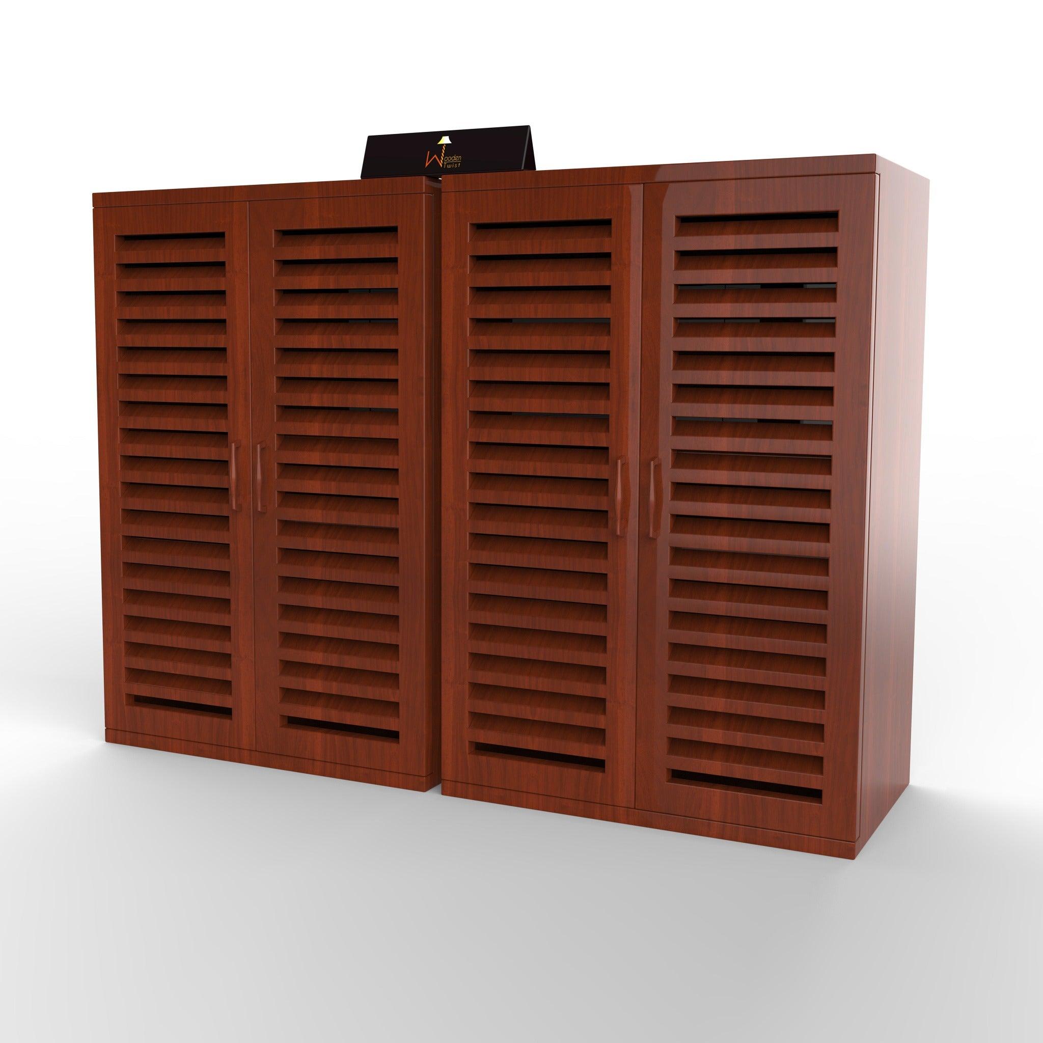 Wooden Double Shoe Rack Cabinet In Teak Wood - WoodenTwist