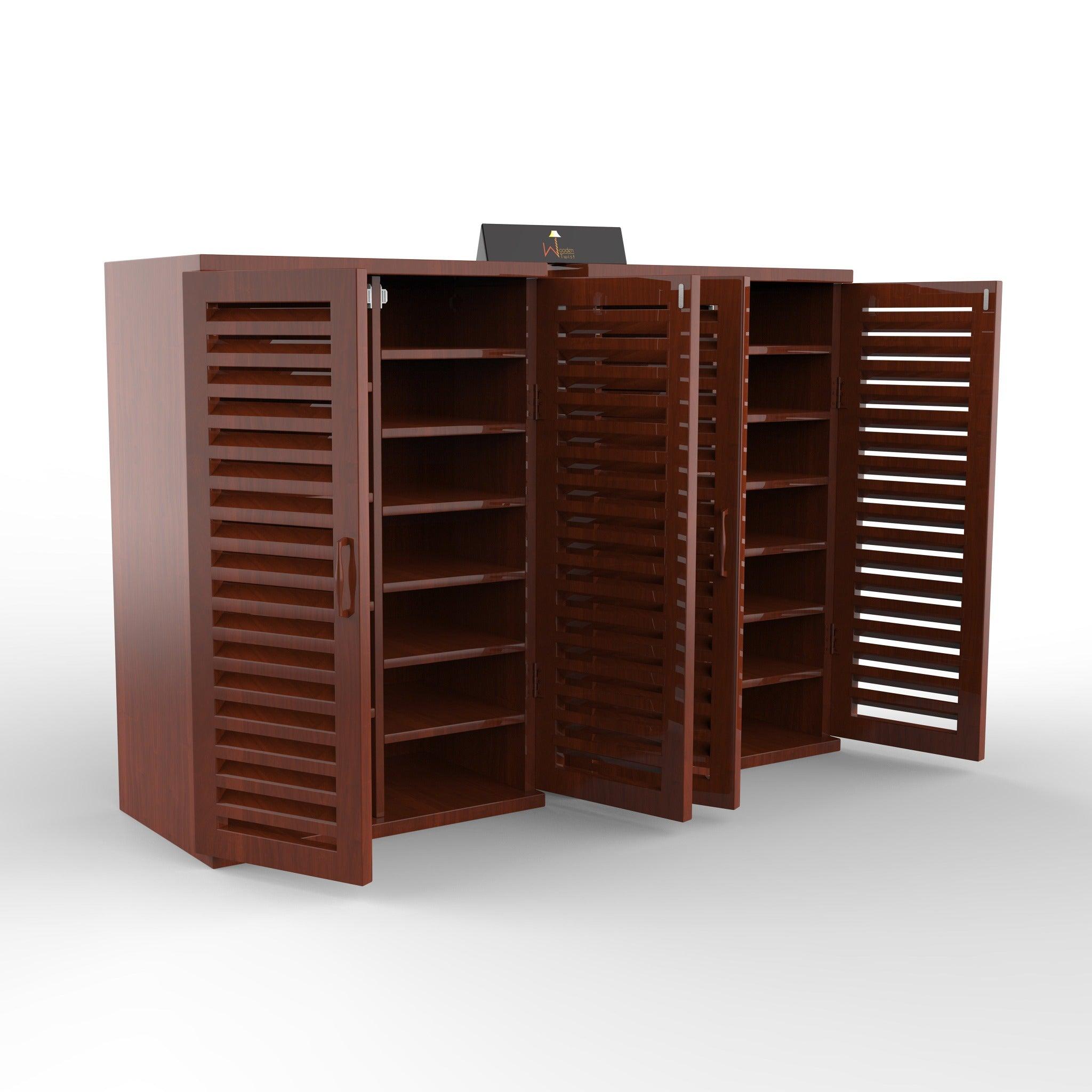 Wooden Double Shoe Rack Cabinet In Teak Wood - WoodenTwist