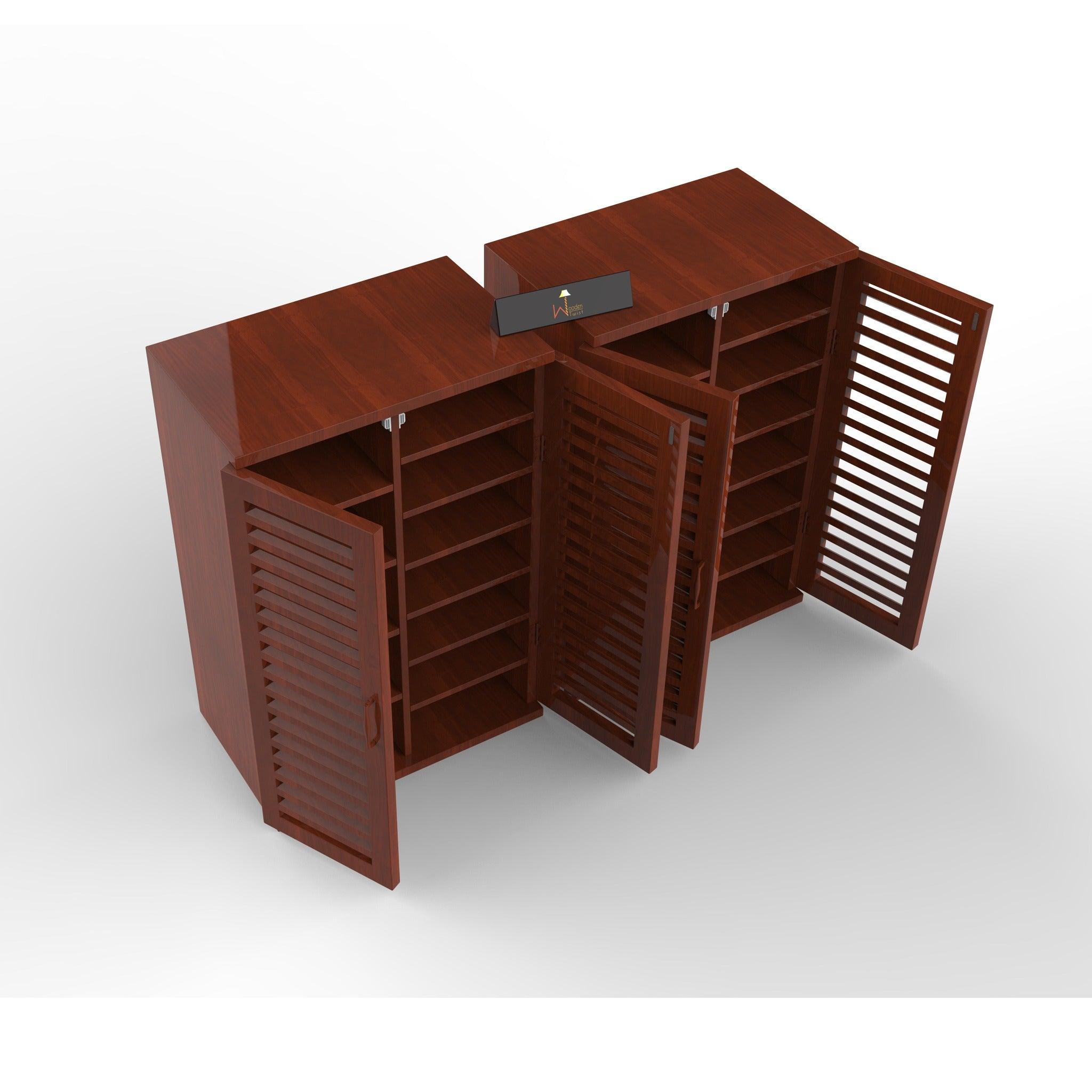 Wooden Double Shoe Rack Cabinet In Teak Wood - WoodenTwist