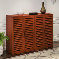 Wooden Double Shoe Rack Cabinet In Teak Wood - WoodenTwist