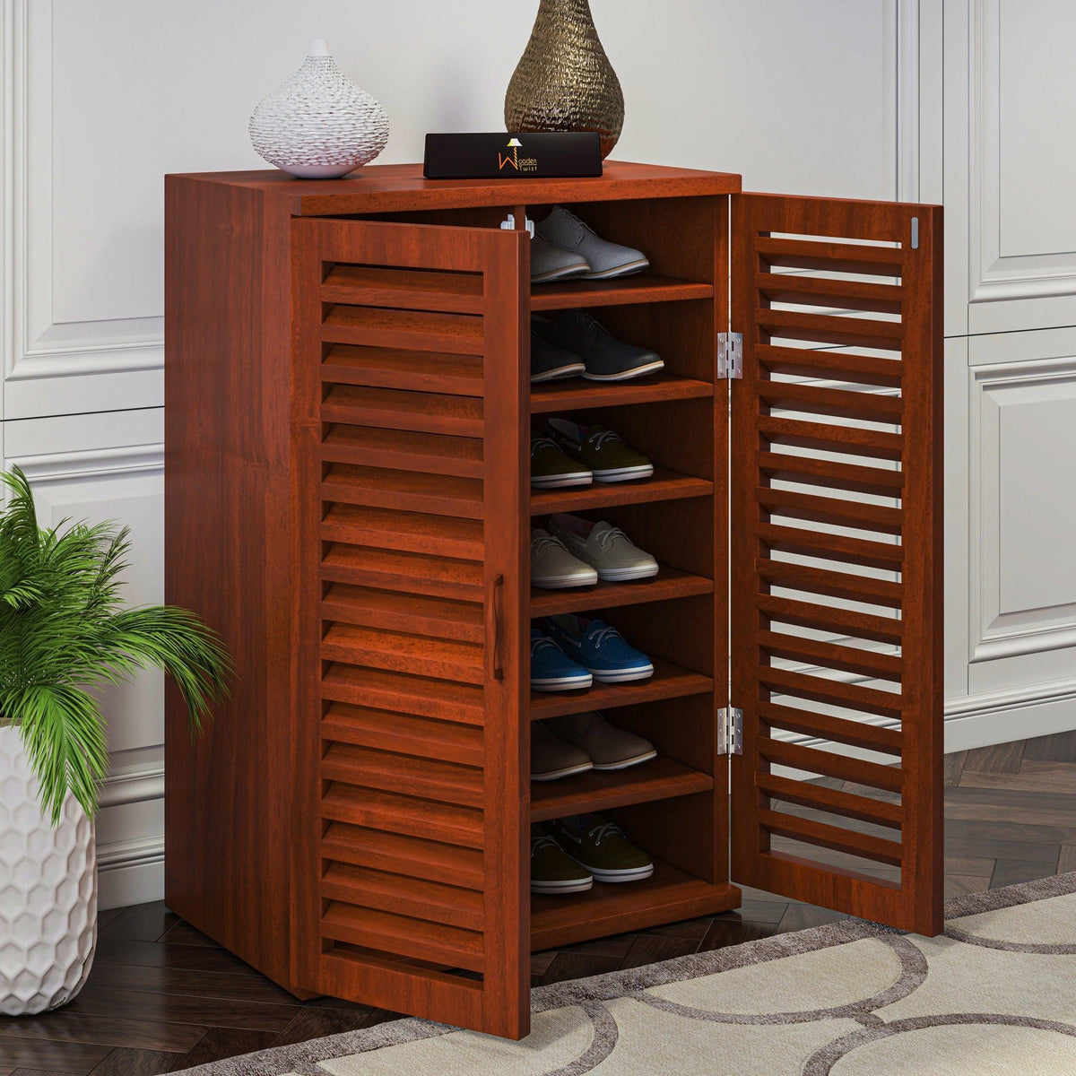 Teak Wood Double-Door Shoe Cabinet