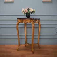 Elegant Carved End Table in Teak Wood - WoodenTwist