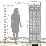 Carved Wood Room Divider Screen Antique White Wash Rustic Finish - WoodenTwist