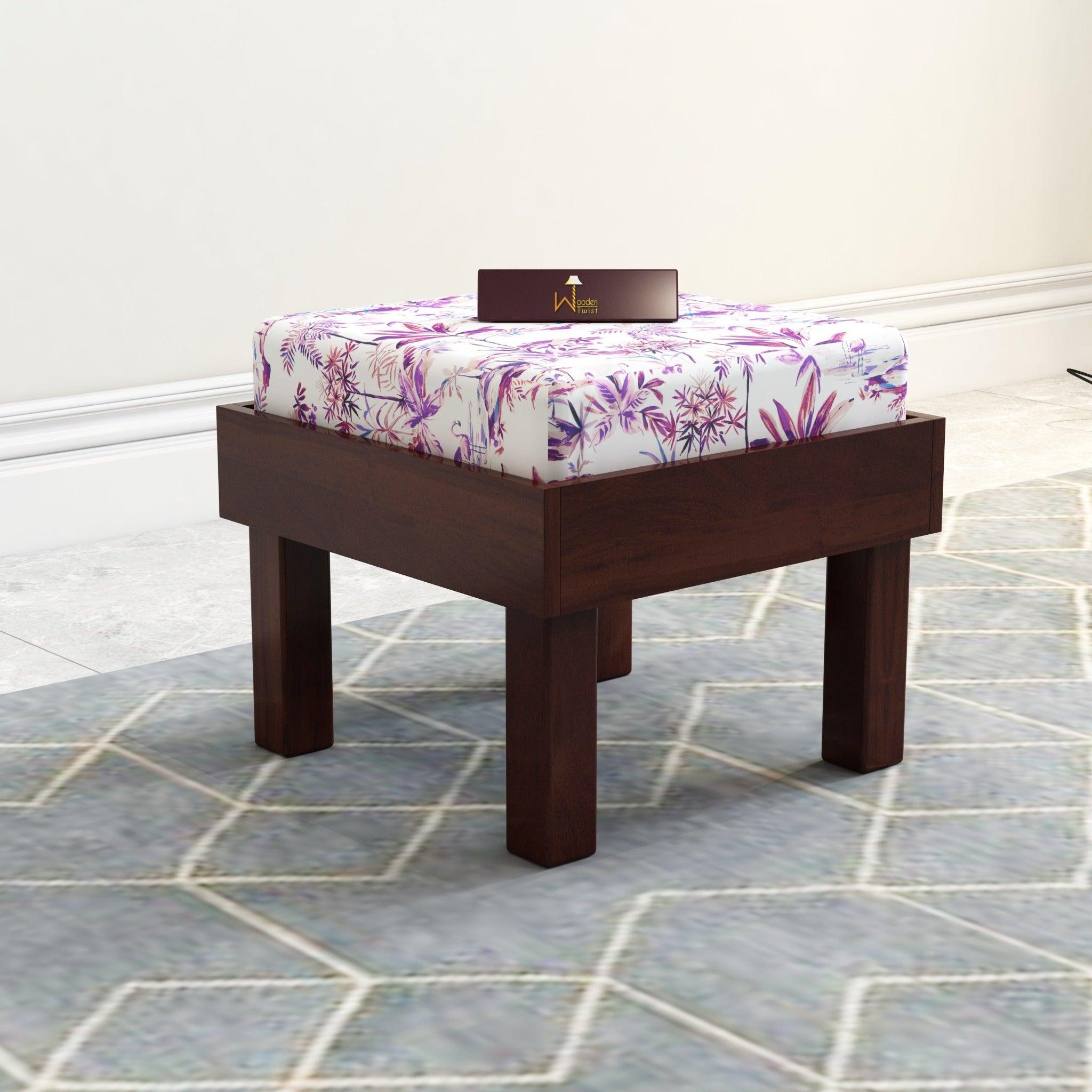 Reposa Floral Print Wooden Cushioned Stool (Sheesham Wood) - WoodenTwist