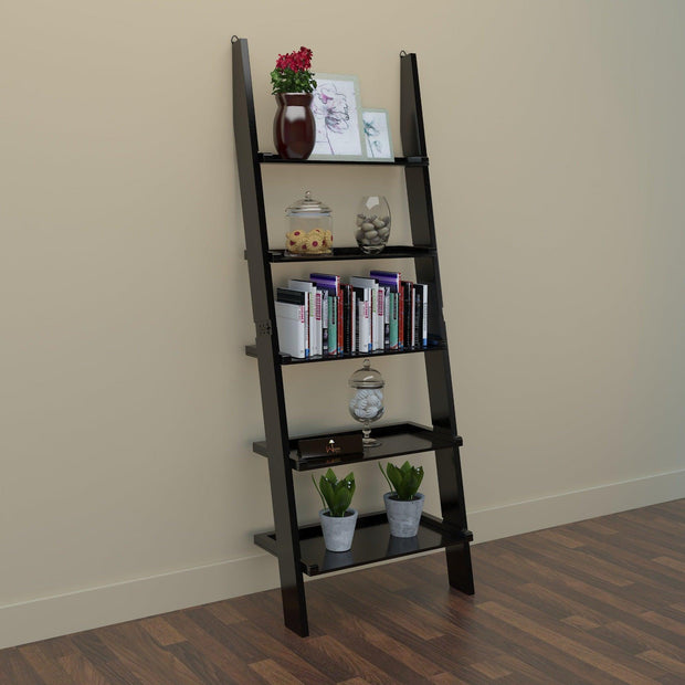 Ladder bookcase room organizer styled with books