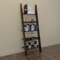 Leaning Bookcase Ladder and Room Organizer Engineered Wood Wall Shelf in brown finish