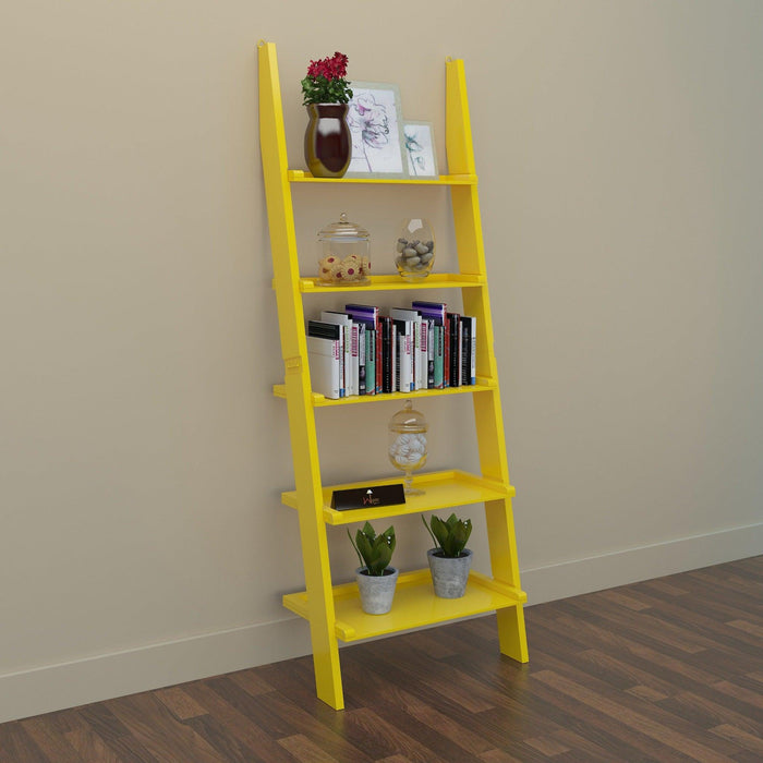 Leaning Bookcase Ladder and Room Organizer Engineered Wood Wall Shelf - WoodenTwist