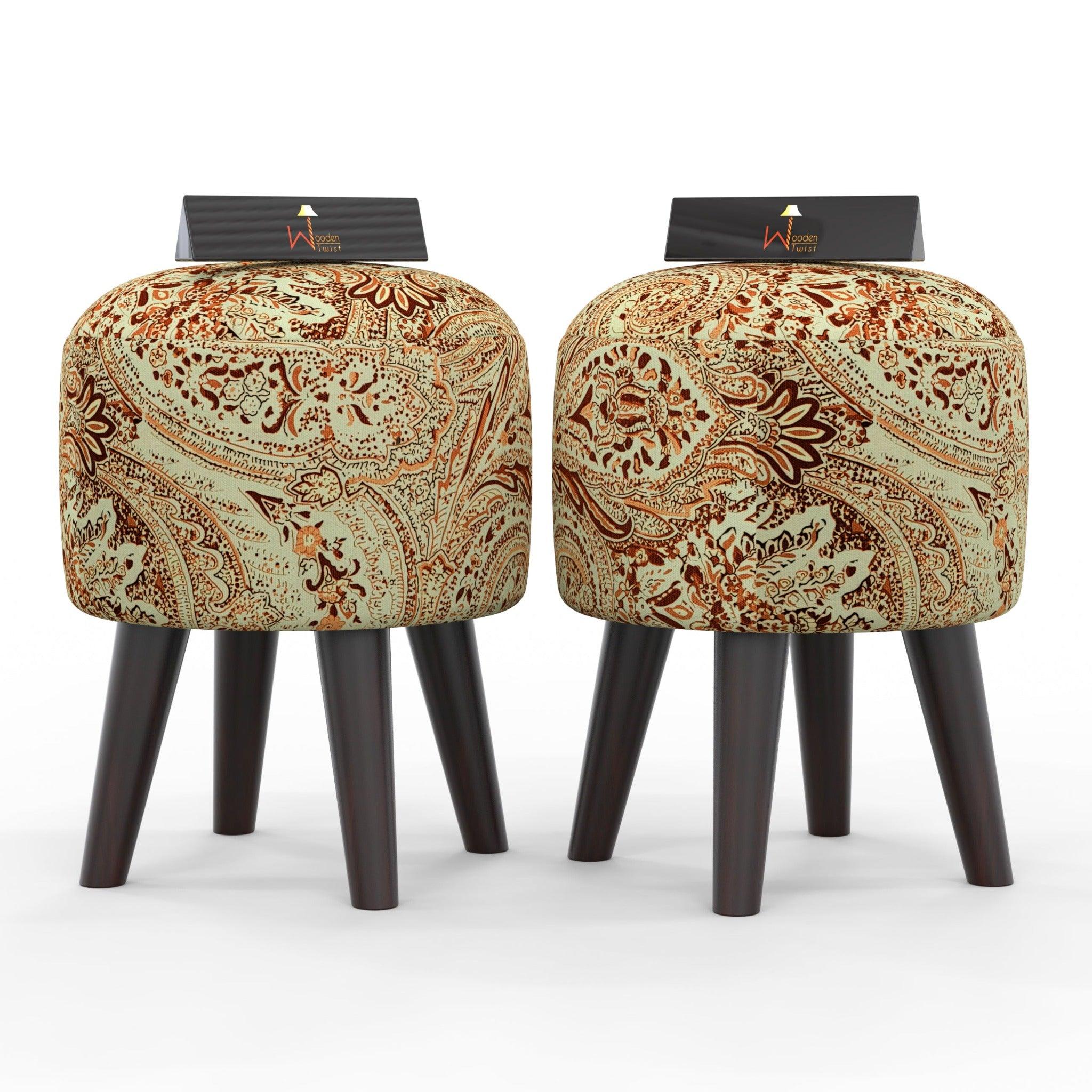 Wooden Twist Puffy Ottoman Stool For Living Room Set of 2 - WoodenTwist