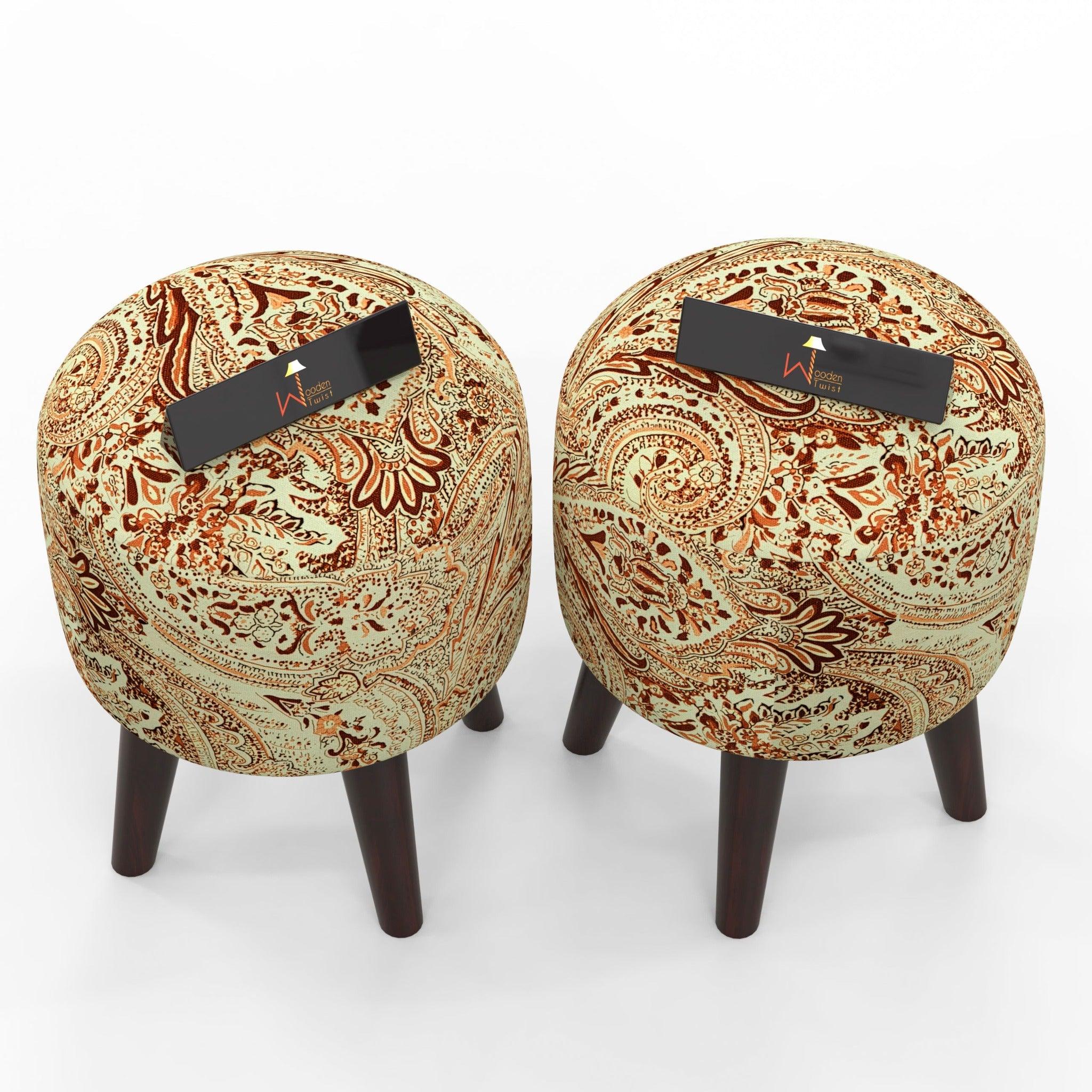 Wooden Twist Puffy Ottoman Stool For Living Room Set of 2 - WoodenTwist