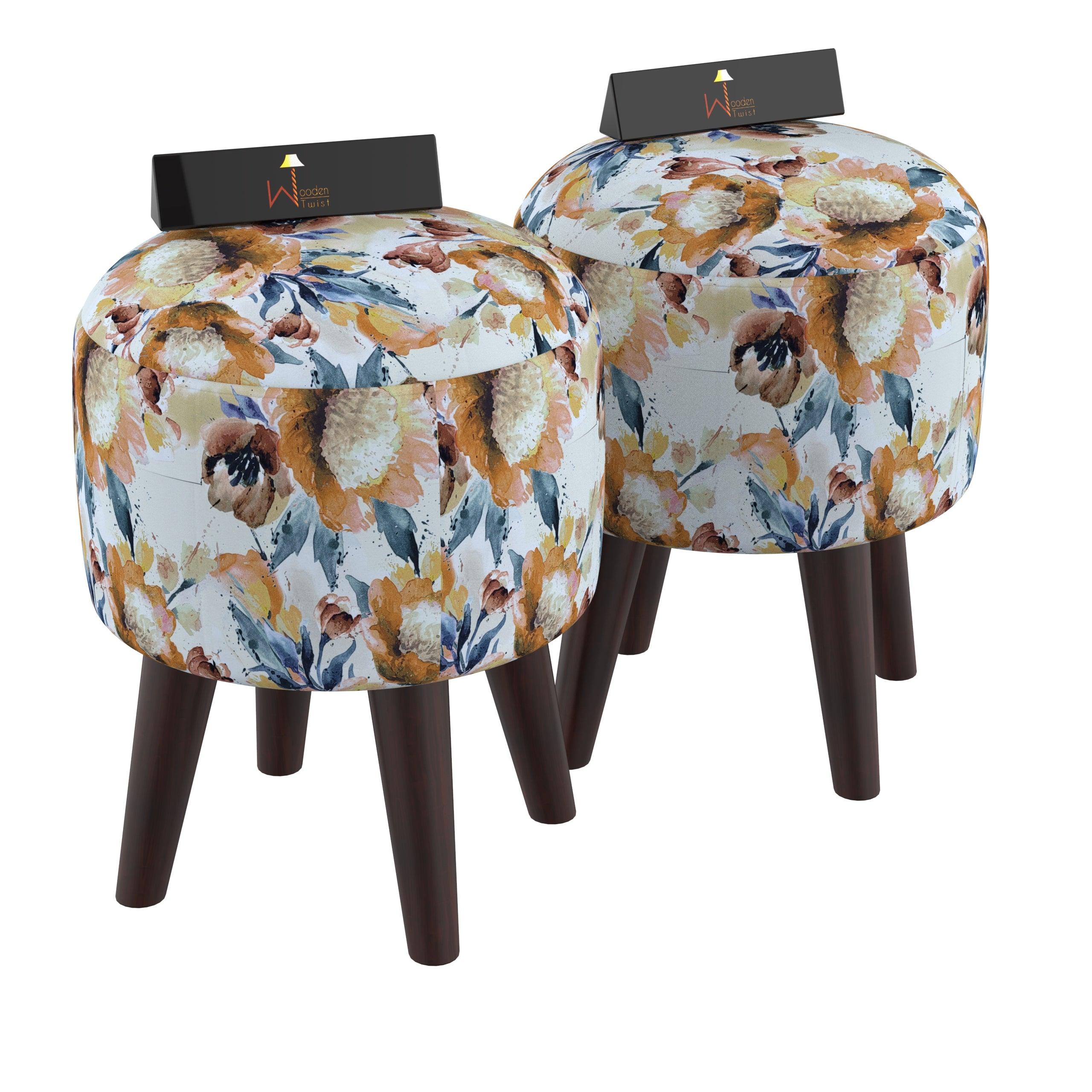 Wooden Twist Puffy Ottoman Stool For Living Room Set of 2 - WoodenTwist