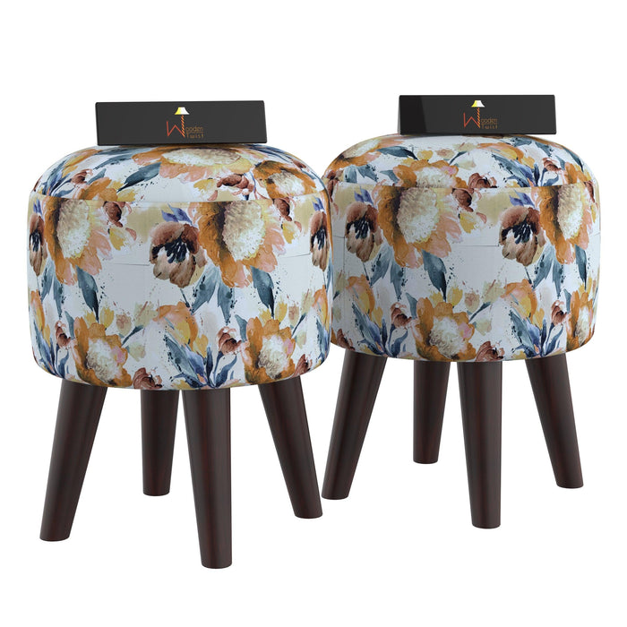 Wooden Twist Puffy Ottoman Stool For Living Room Set of 2 - WoodenTwist