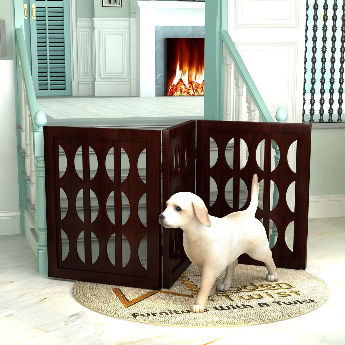 Wooden Portable Safety Pet Fence Gate (3 Panel)