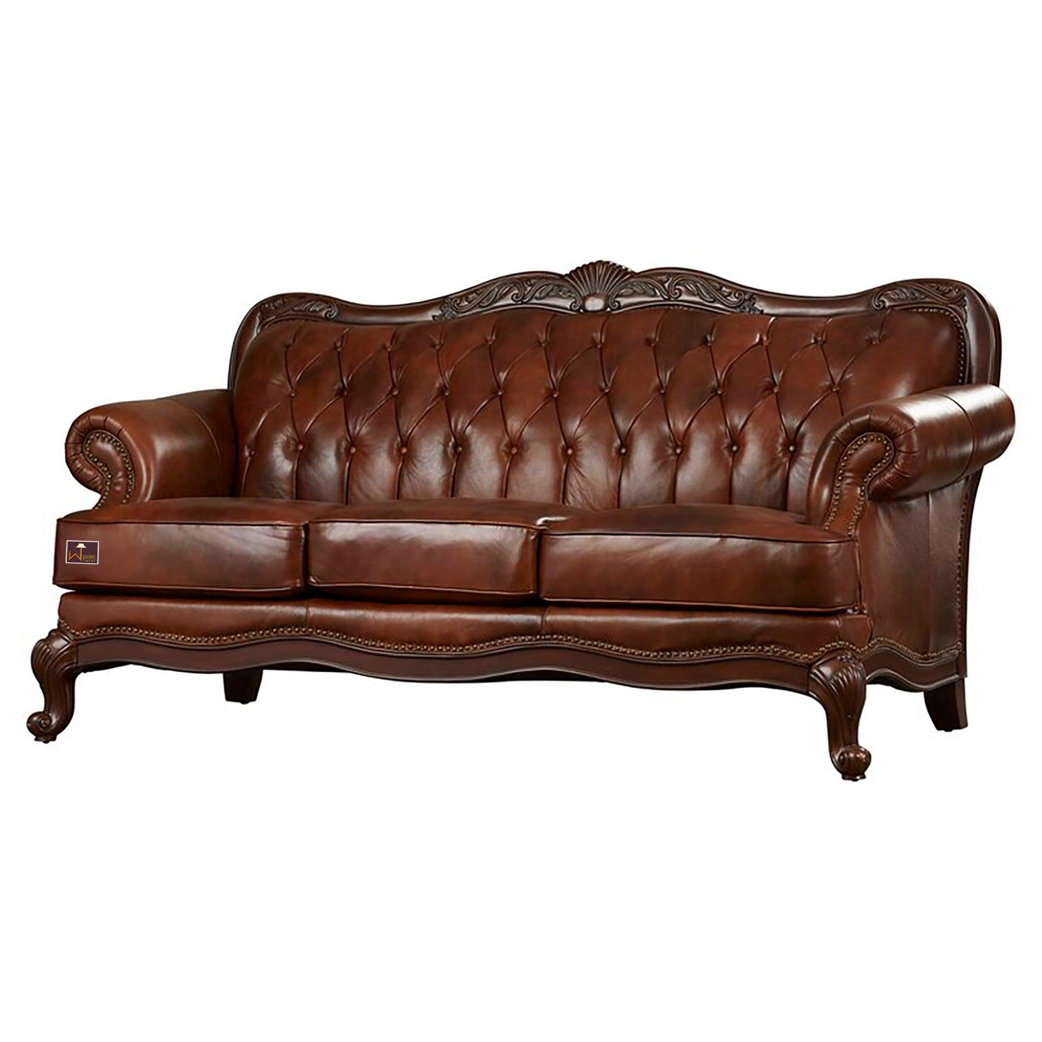 Wooden Handicraft Craved Genuine 3+1+1 With Table (Teak Wood, Dark Brown) - WoodenTwist