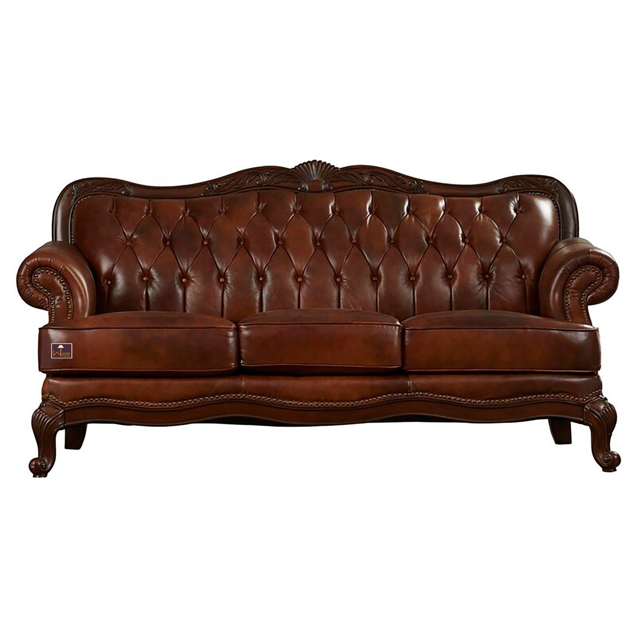 Wooden Handicraft Craved Genuine 3+1+1 With Table (Teak Wood, Dark Brown) - WoodenTwist