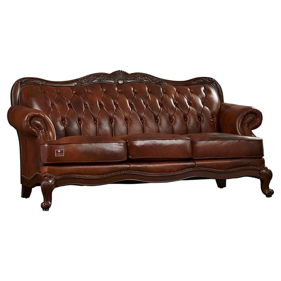 Dark Brown Leatherette, Teak Wood Frame