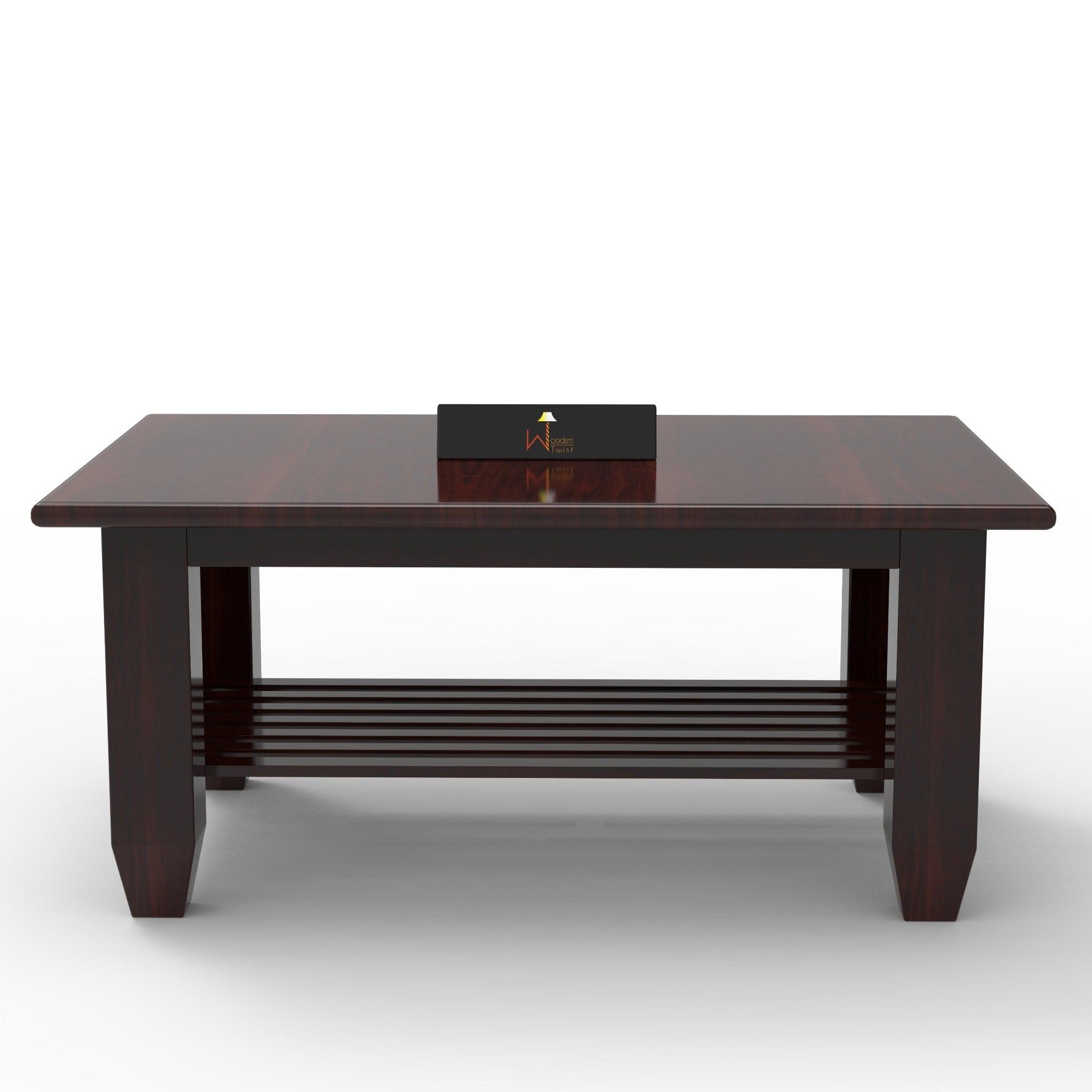 Handmade Teak Wood Coffee Table with Walnut Finish - WoodenTwist