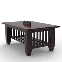 Handmade Teak Wood Coffee Table with Walnut Finish - WoodenTwist