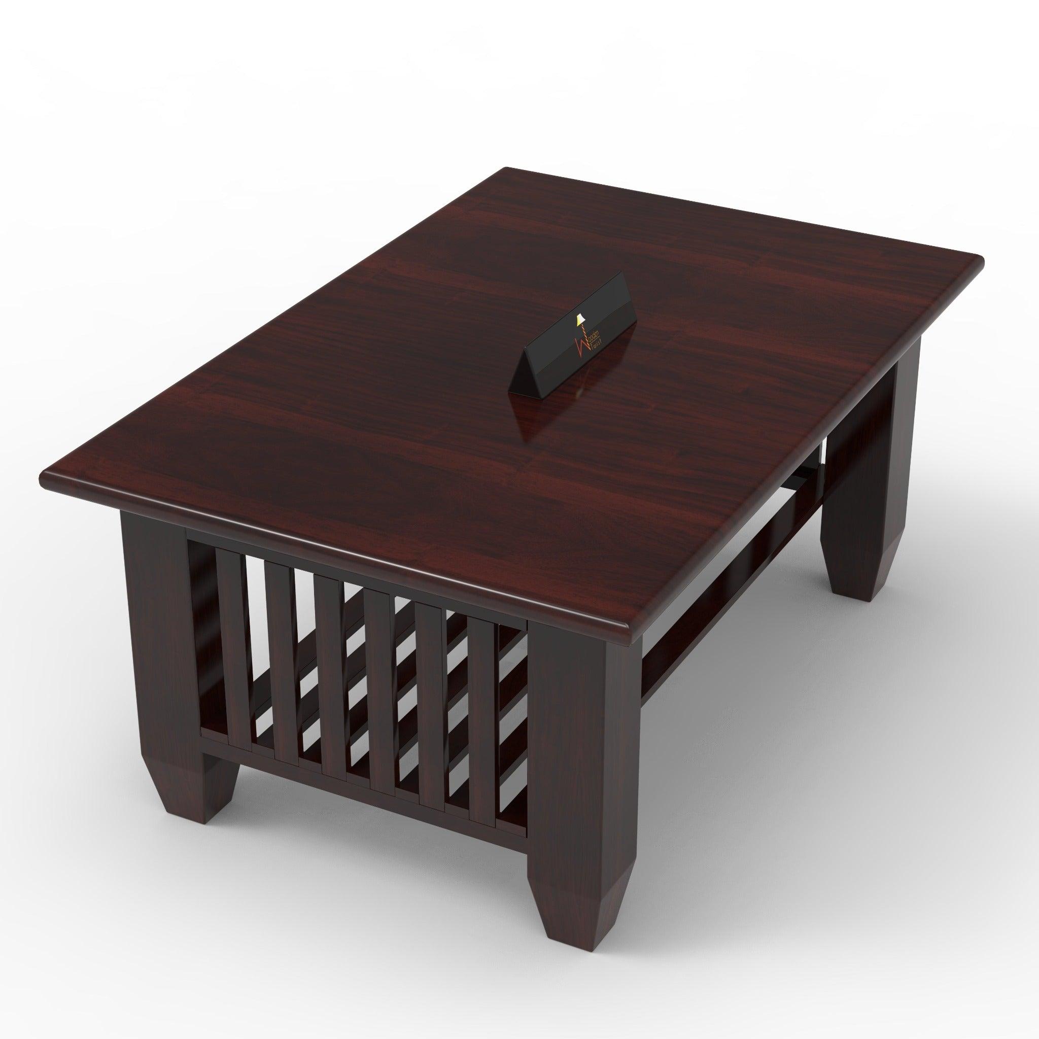 Handmade Teak Wood Coffee Table with Walnut Finish - WoodenTwist